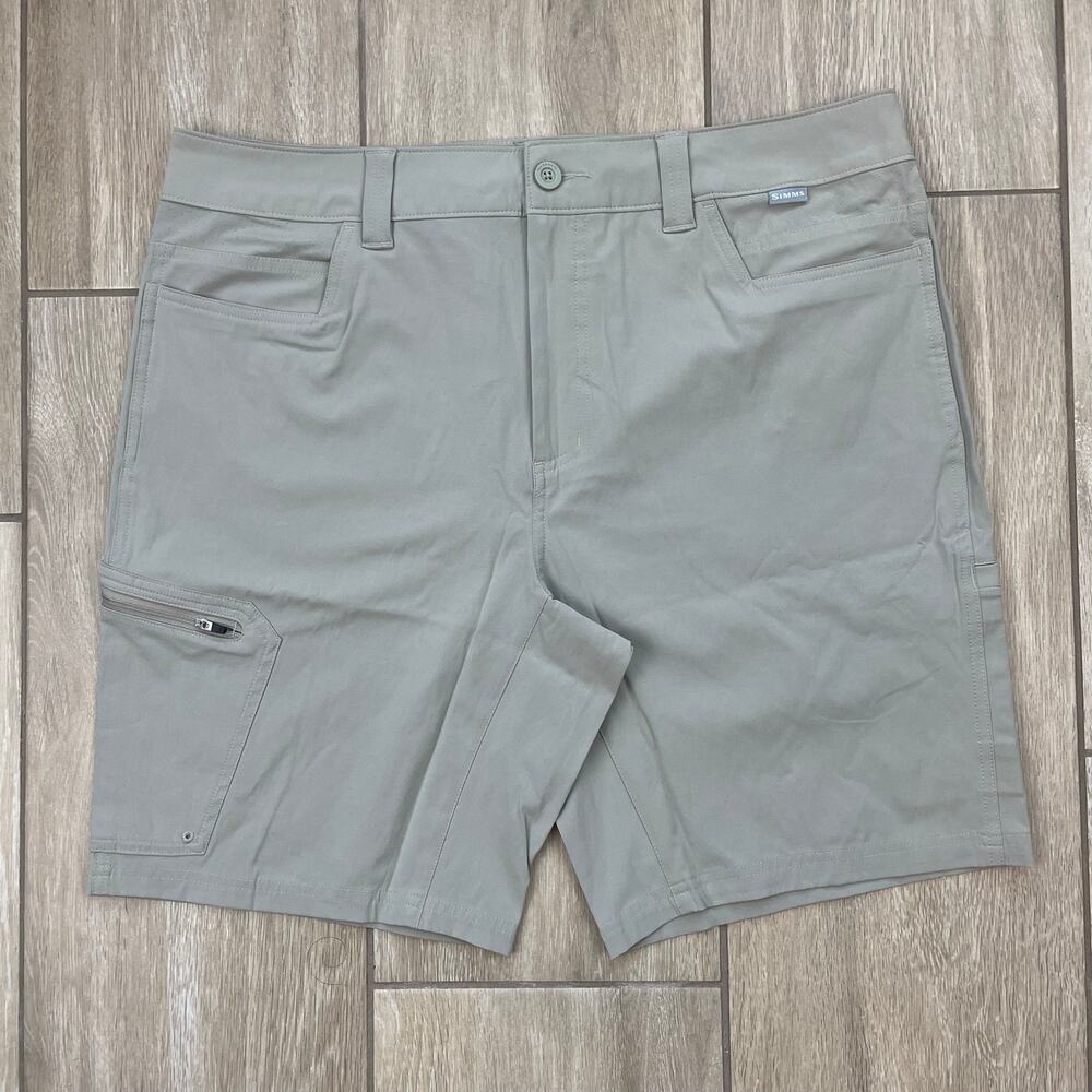 Simms Challenger Fishing Shorts Mens 36 Khaki Performance Stretch Cargo NWT 9"